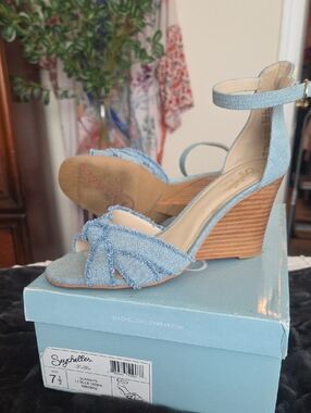 Seychelles Light Blue Denim Knot Ankle-Strap Wedges